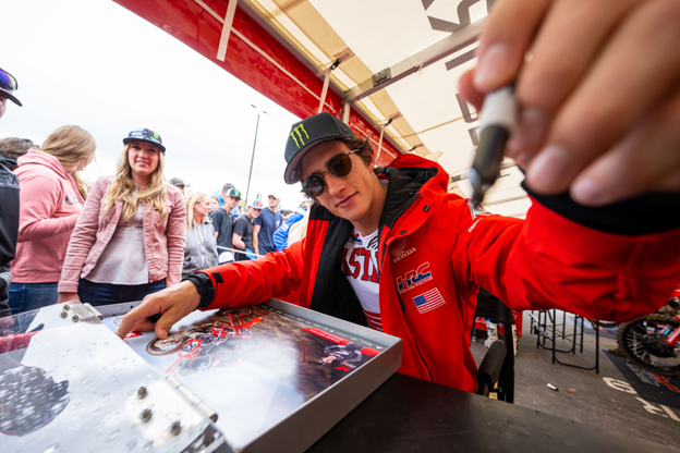 Chase Sexton signing autographs during FanFest in Salt Lake City prior to winning his first Monster Energy AMA Supercross Championship.  Photo Credit: Feld Motor Sports, Inc.