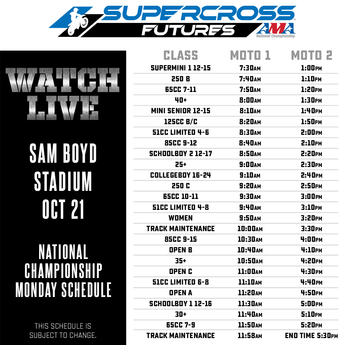 Supercross Futures Schedule