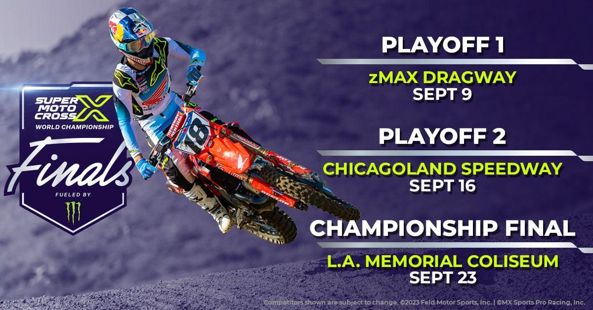 Playoff 1 - zMAX Dragway - Sept 9 - Playoff 2 - Chicagoland Speedway - Sept 16 - Championship Final - LA Memorial Coliseum - Sept 23