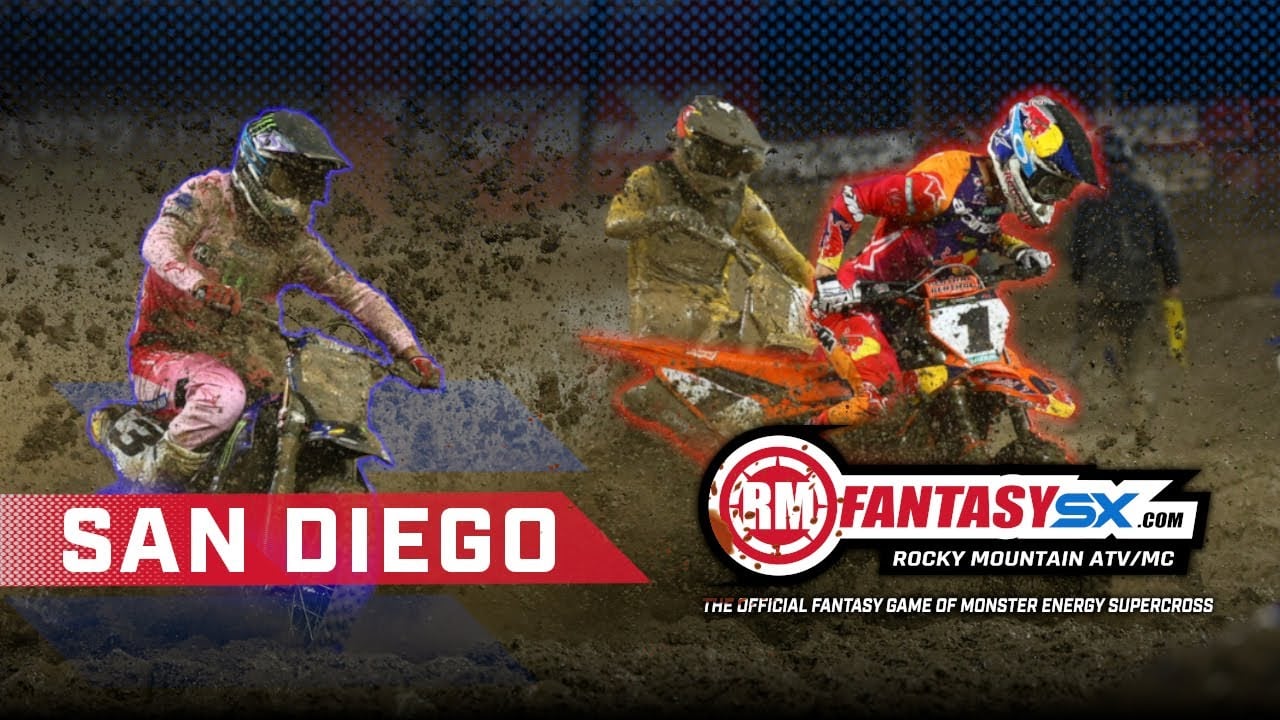 Graphic saying San Diego - RM Fantasy SX Rocky Mountain ATV/MC - The Official Fantasy Game of Monster Energy Supercross
