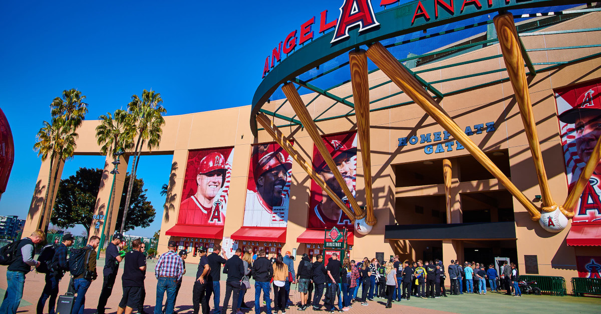 Fans standing outside the Angel Stadium of Anaheim