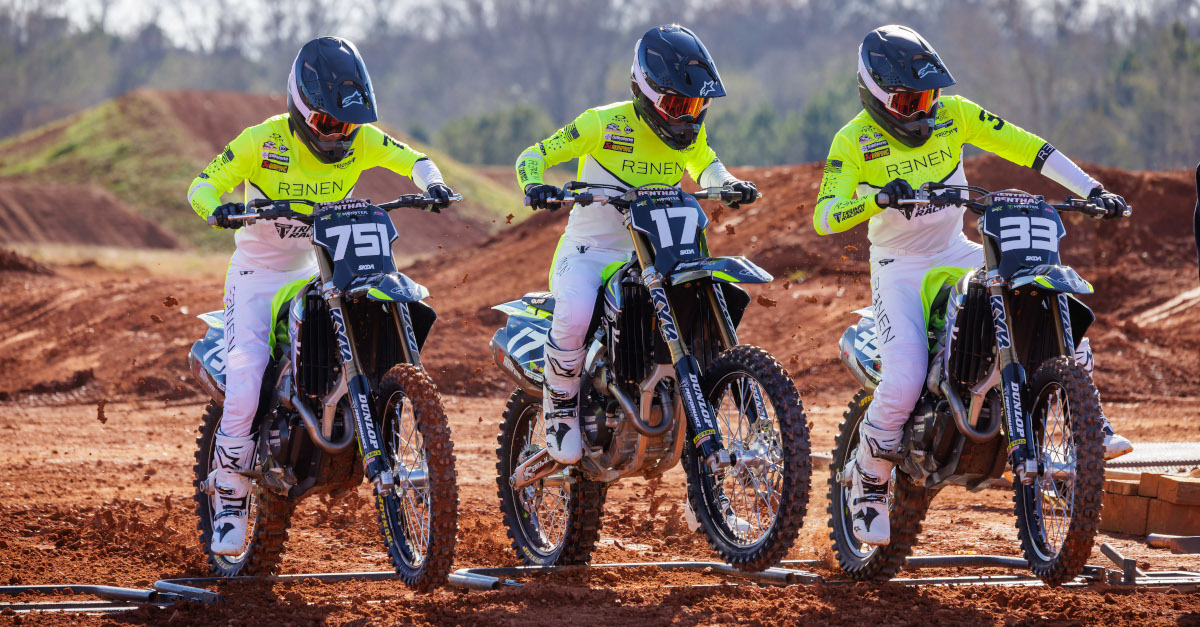 Triumph Racing’s Evan Ferry (751), Joey Savatgy (17) and Jalek Swoll (33) from a photo shoot earlier this year. Photo Credit: Simon Cudby