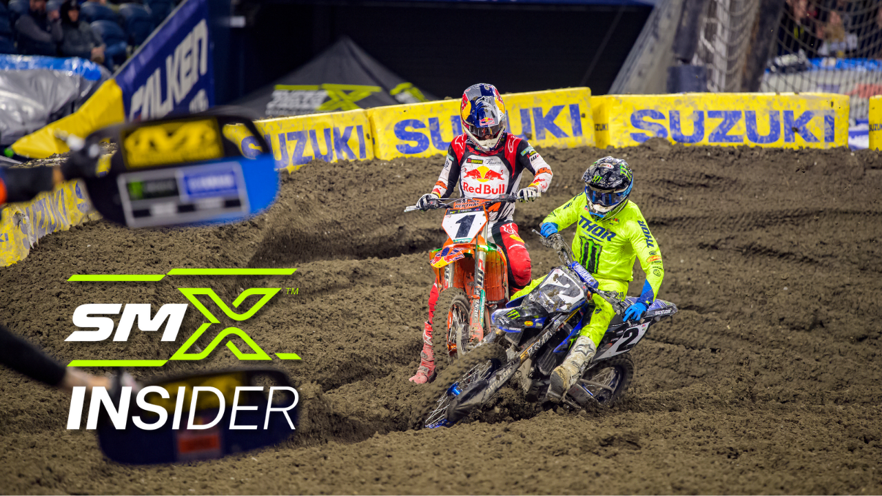 Photo of Chase Sexton and Cooper Webb racing hard with SMX Insider logo