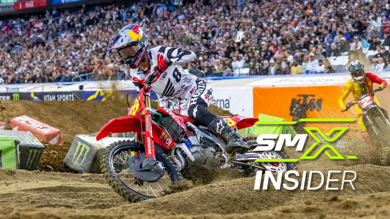 Photo of Jett Lawrence leading Cooper Webb with SMX Insider logo