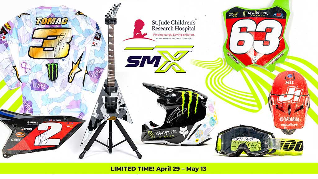 Graphic with various St. Jude Supercross items