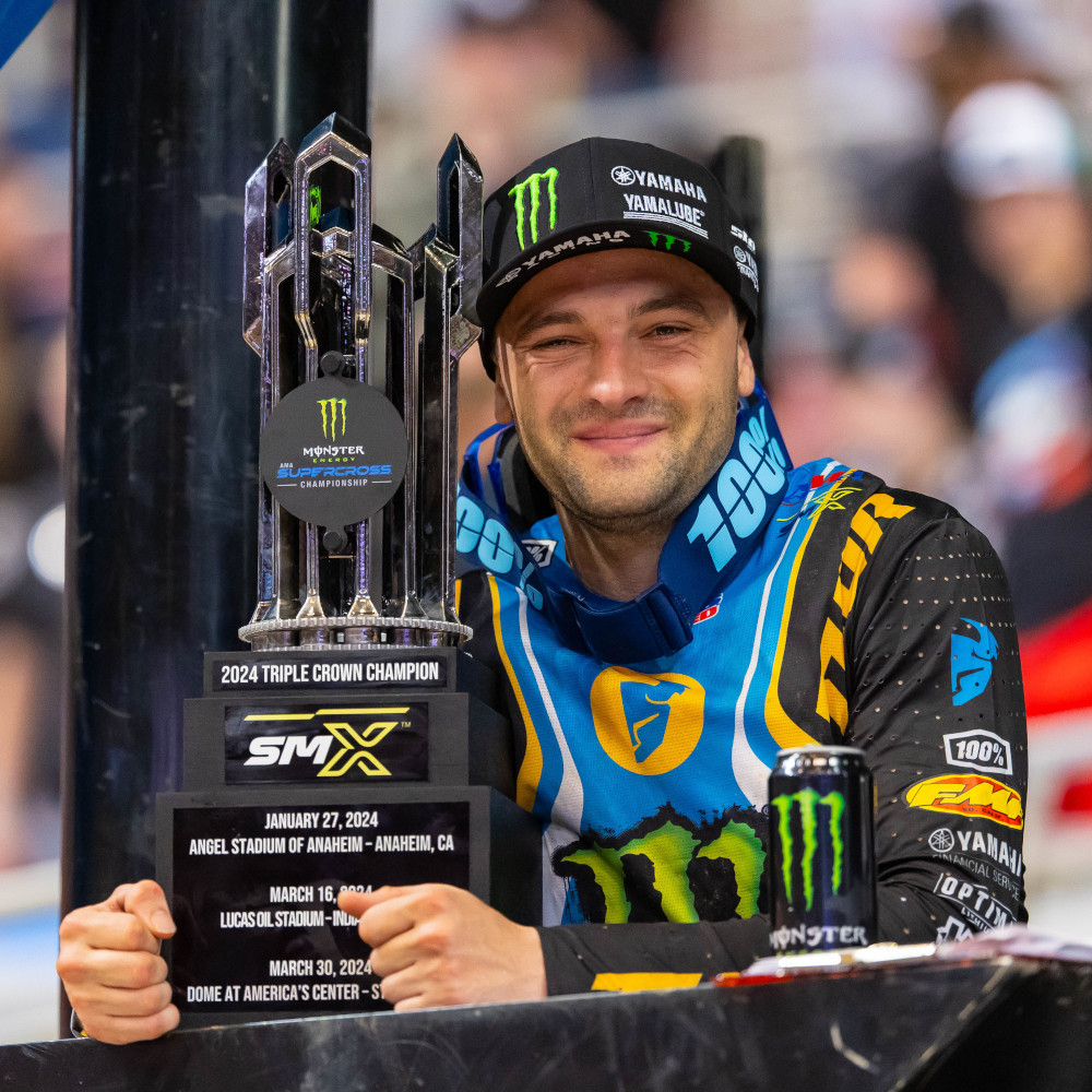 Cooper Webb with the Triple Crown Championship trophy