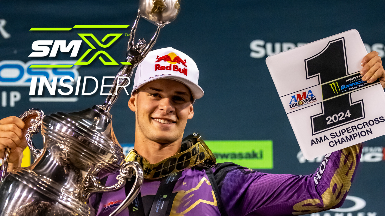 Photo of Jett Lawrence celebrating his championship with SMX Insider logo