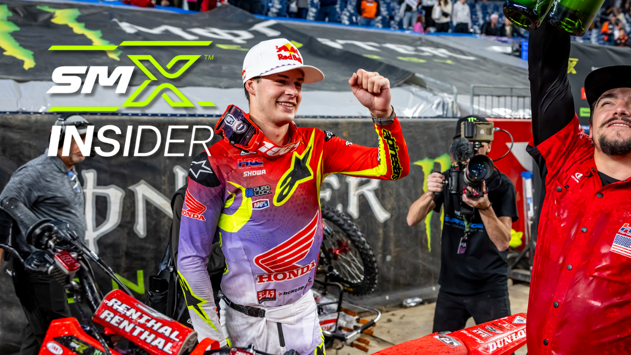 Jett Lawrence celebrates his recent win with the SMX Insider logo