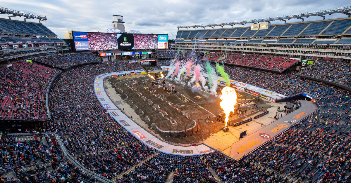Overhead shot of a Monster Energy Supercross track