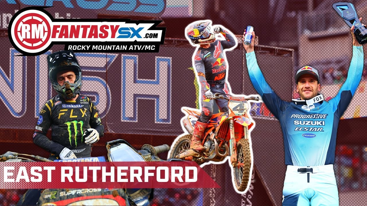 Graphic with Chase Sexton and Ken Roczen celebrating and Cooper Webb disappointed with his result.