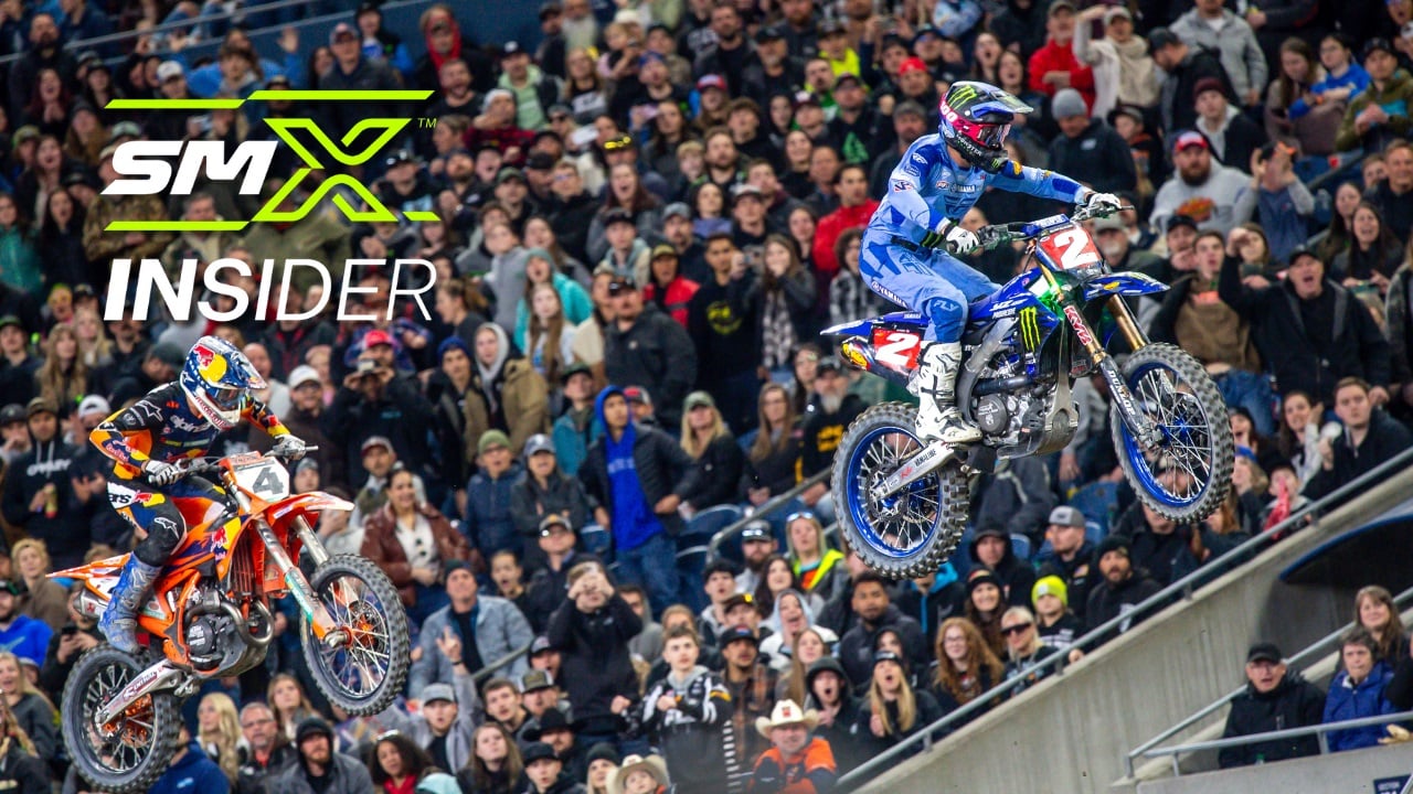 Image of Cooper Webb leading Chase Sexton with SMX Insider logo