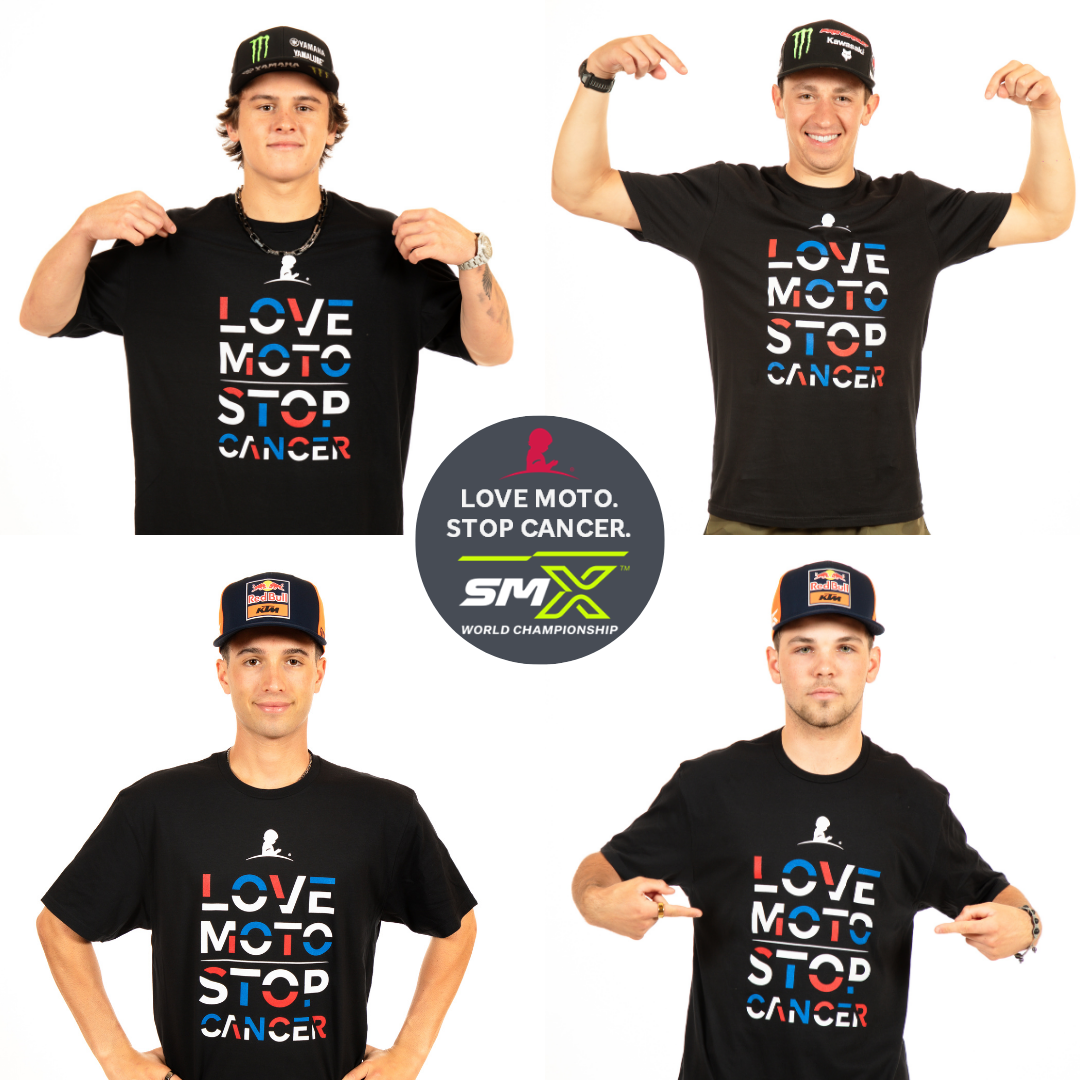 Various SMX riders wearing Love Moto Stop Cancer shirts