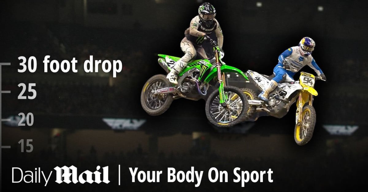Image of Jason Anderson and Ken Roczen jumping and the captions - 30-foot drop - Daily Mail - Your Body On Sport