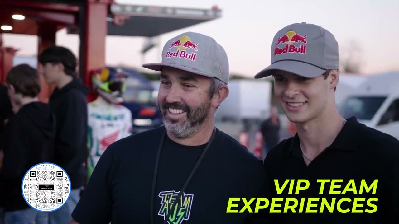 Fan poses with SMX rider with caption: VIP Team Experiences