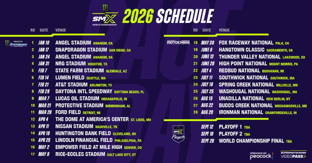 Graphic of the 2026 SMX schedule