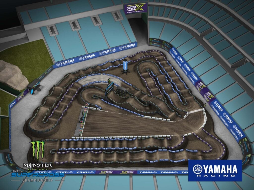 Aerial view of an animated track map