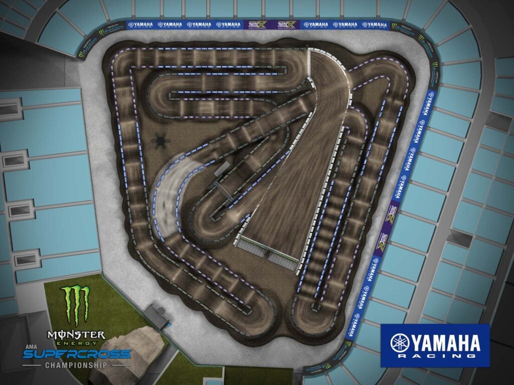 Aerial view of an animated track map