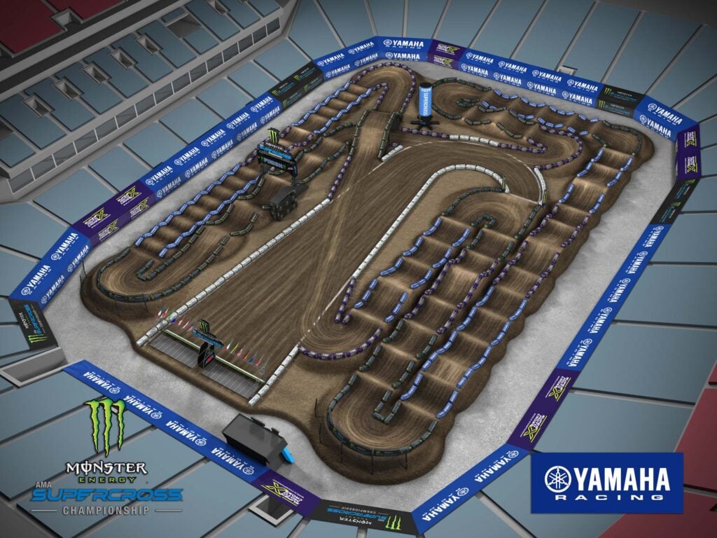 Aerial view of an animated track map