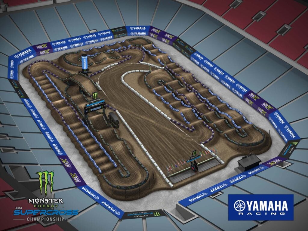 Aerial view of an animated track map