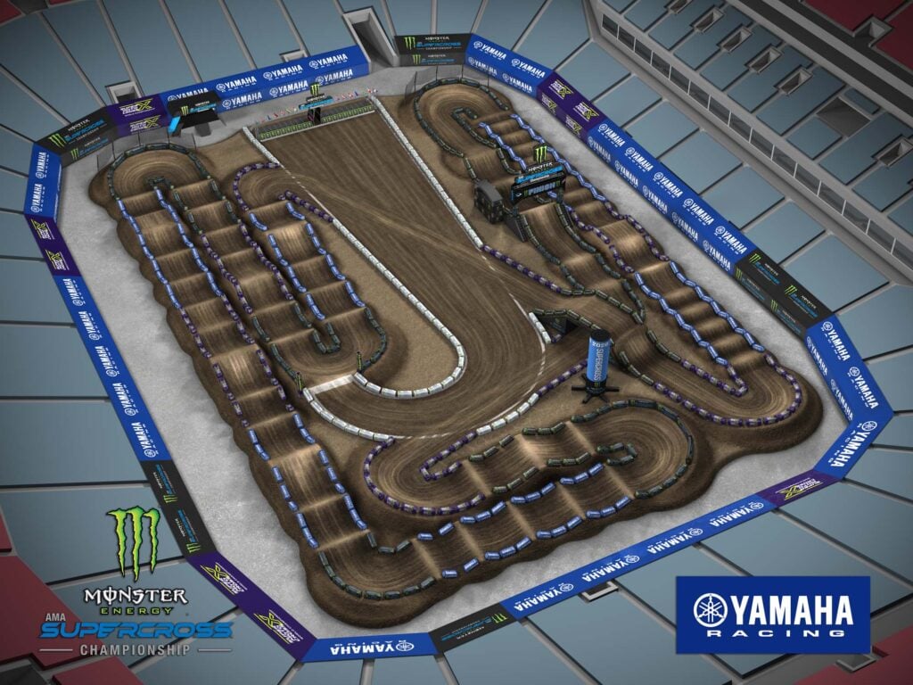 Aerial view of an animated track map