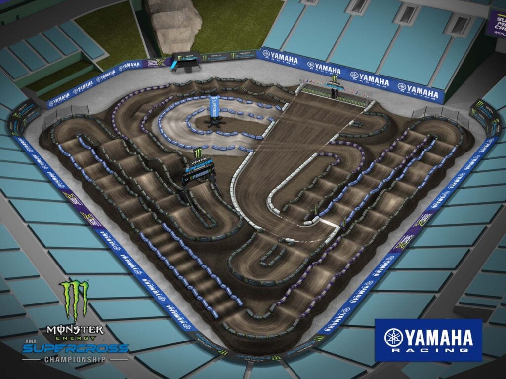 Aerial view of an animated track map