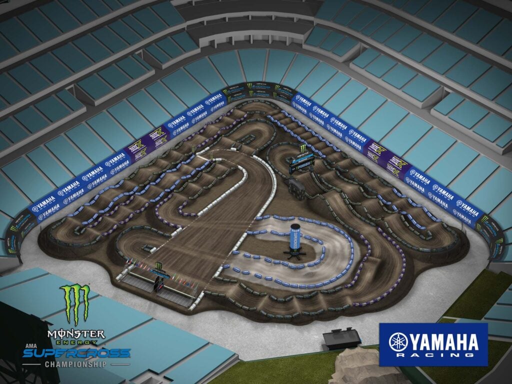 Aerial view of an animated track map