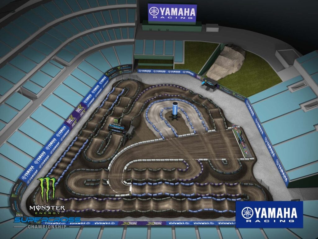 Aerial view of an animated track map