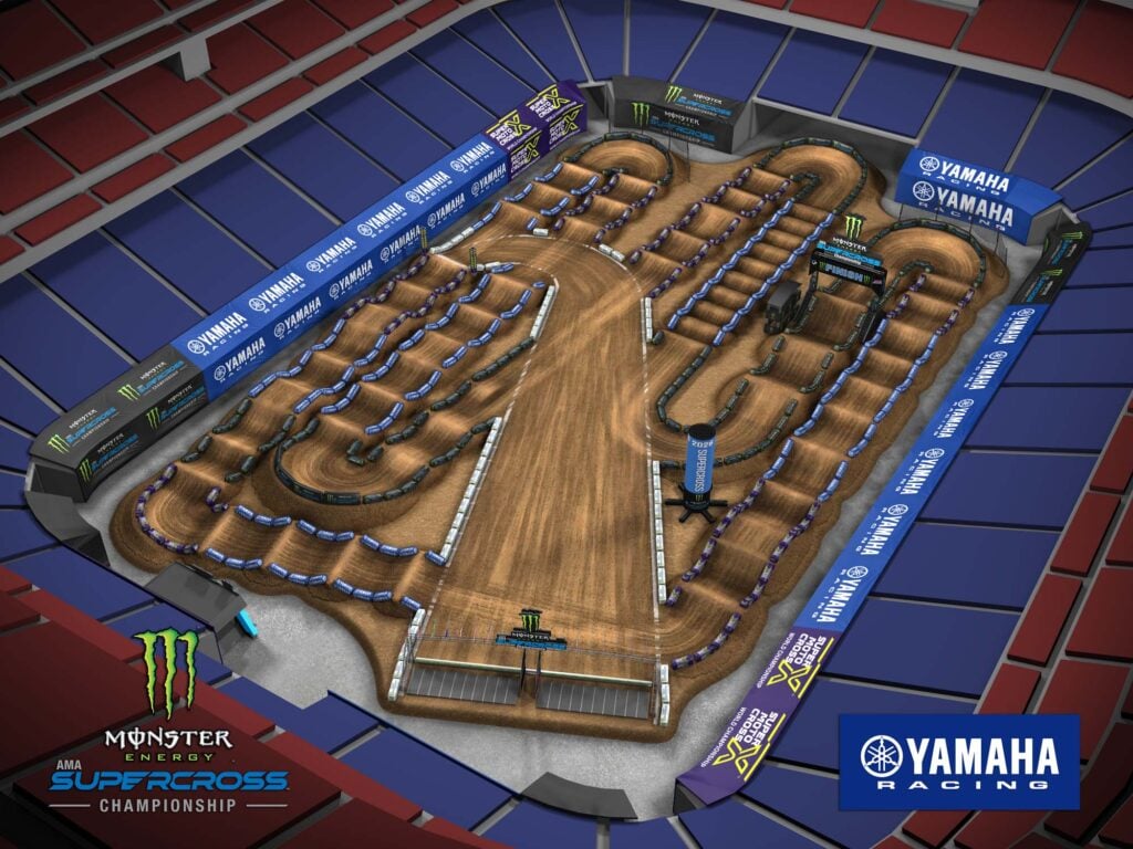 Aerial view of an animated track map