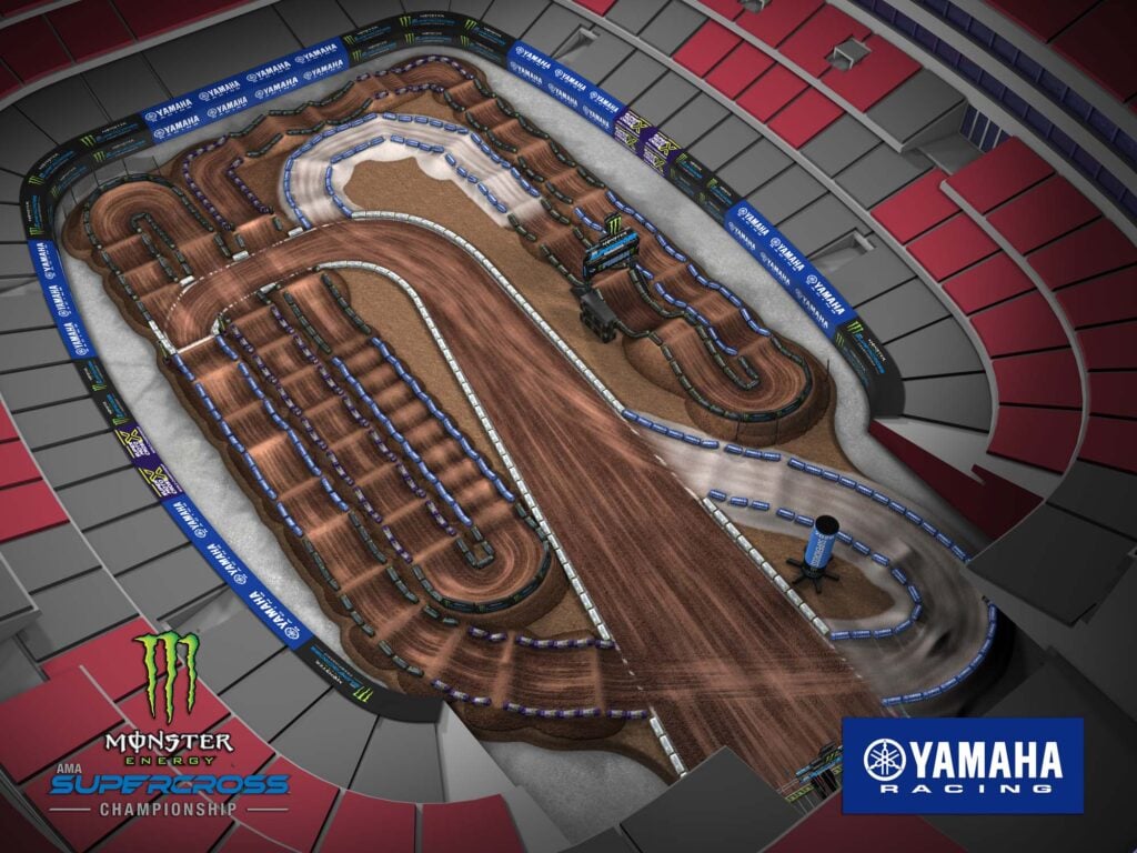 Aerial view of an animated track map