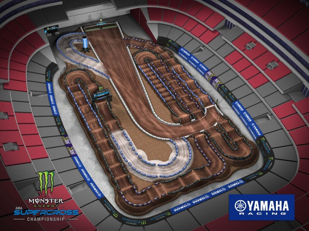 Aerial view of an animated track map