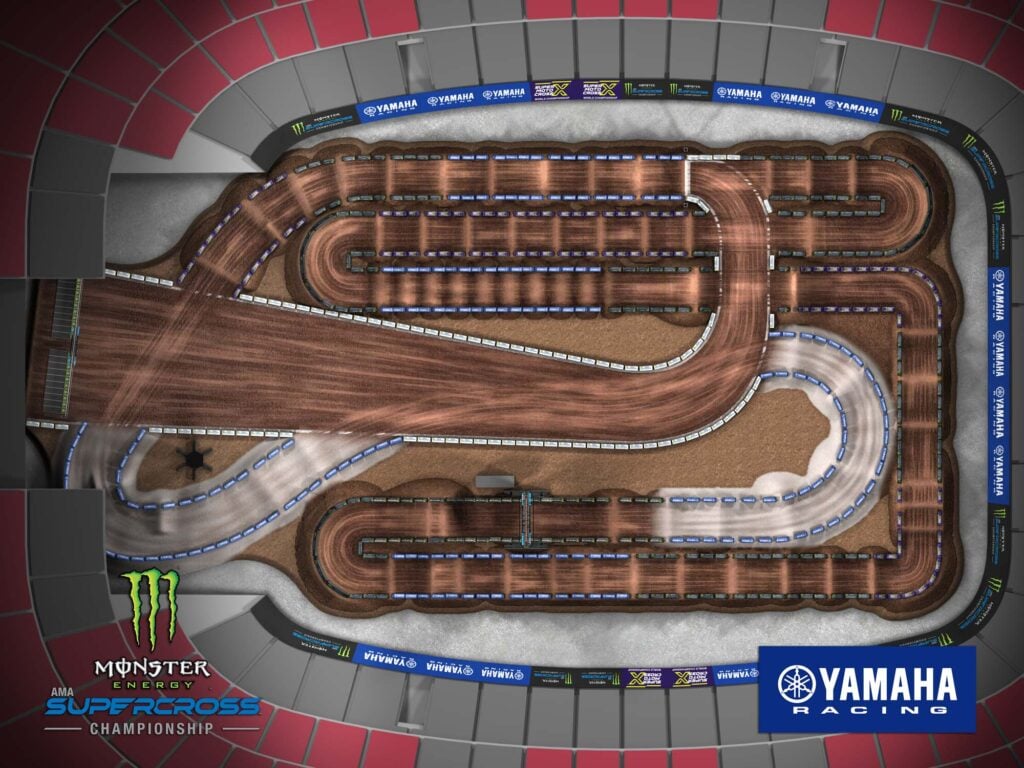 Aerial view of an animated track map