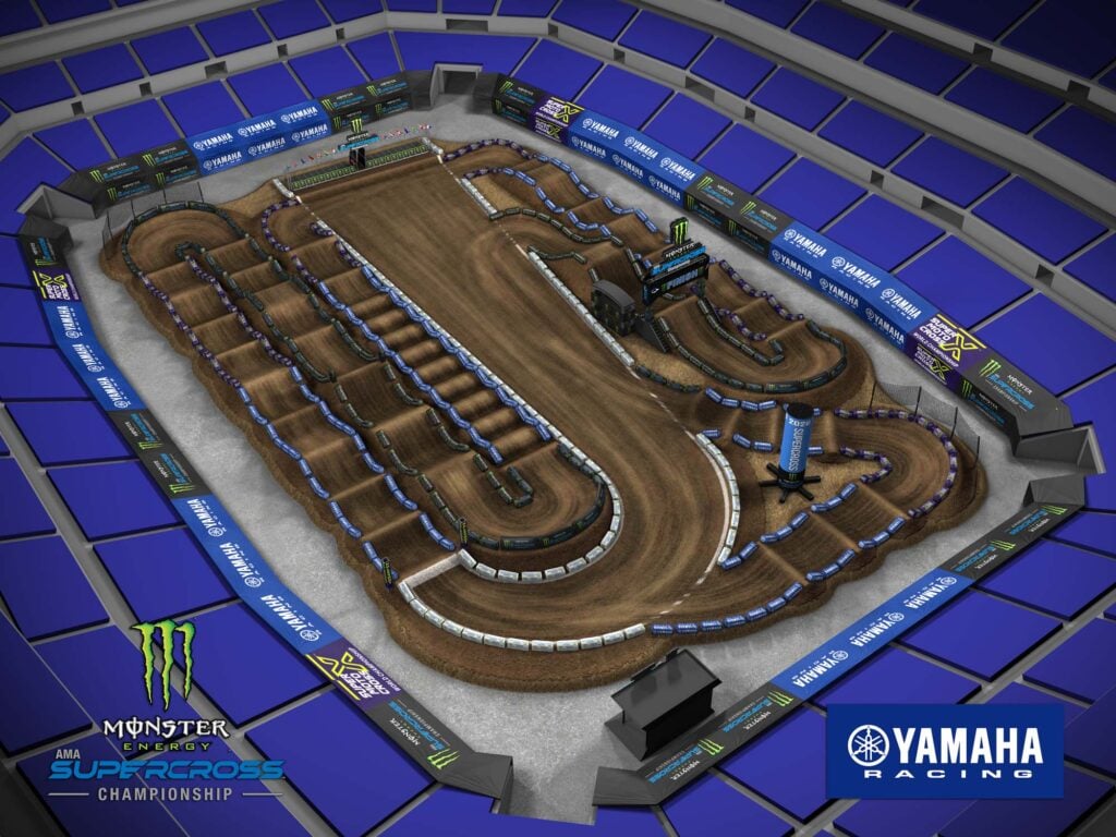 Aerial view of an animated track map