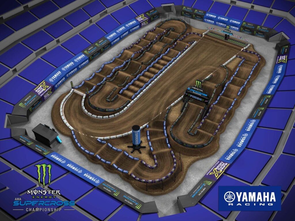 Aerial view of an animated track map