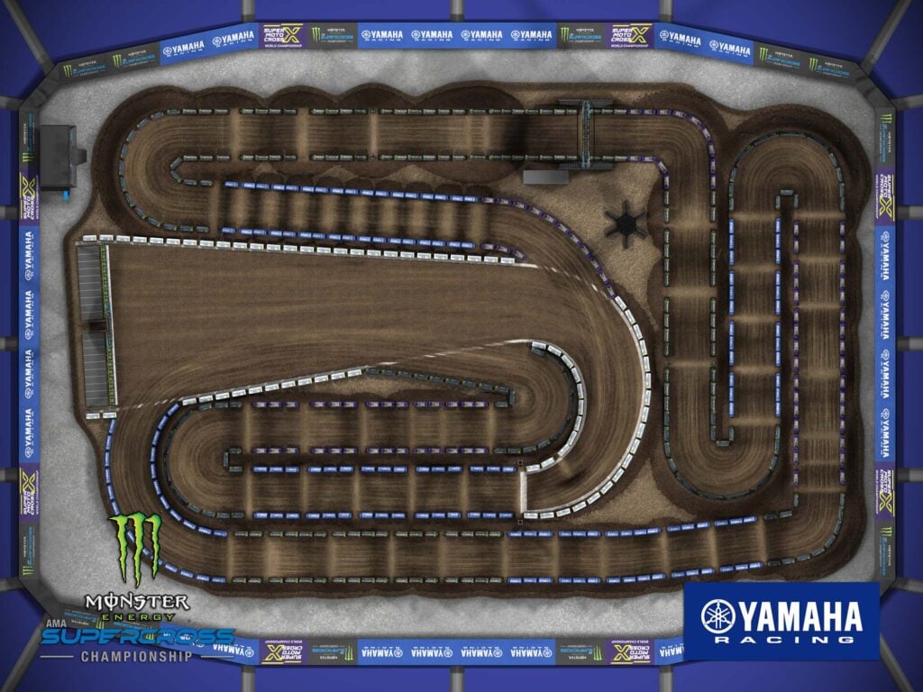 Aerial view of an animated track map