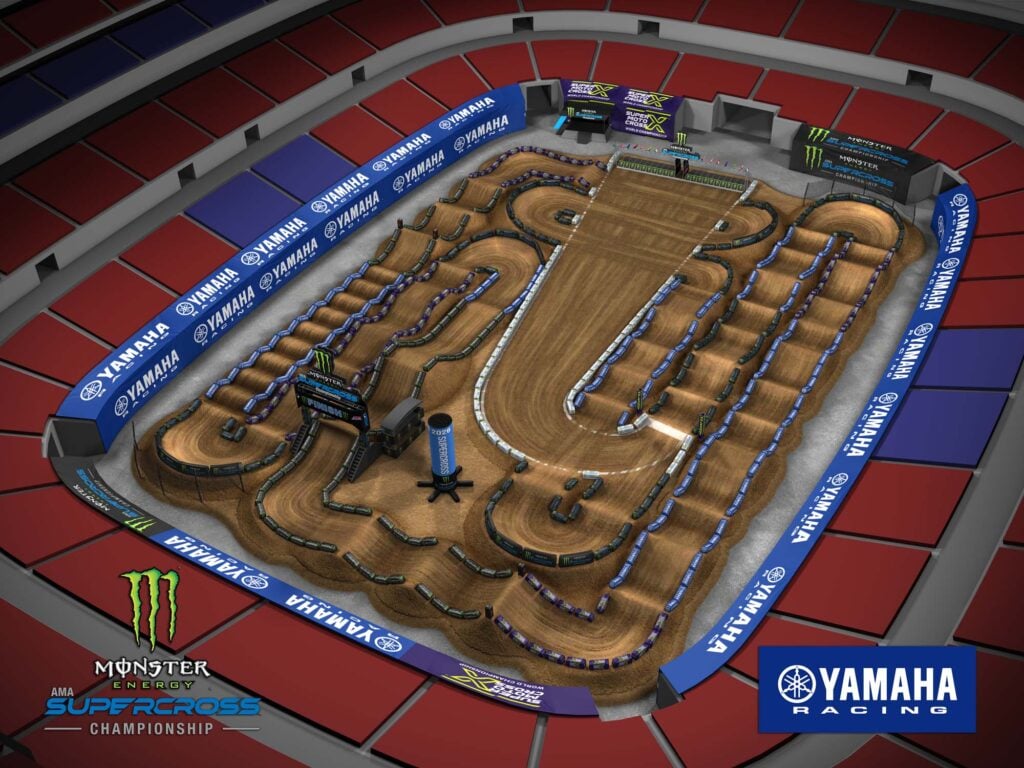 Aerial view of an animated track map