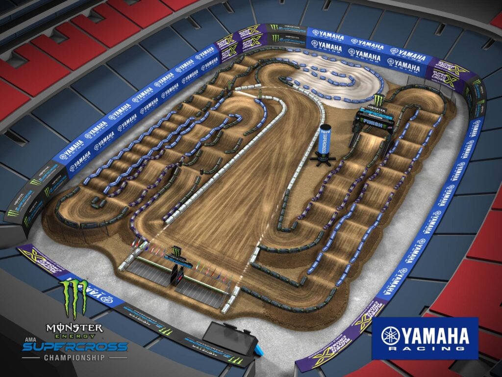 Aerial view of an animated track map