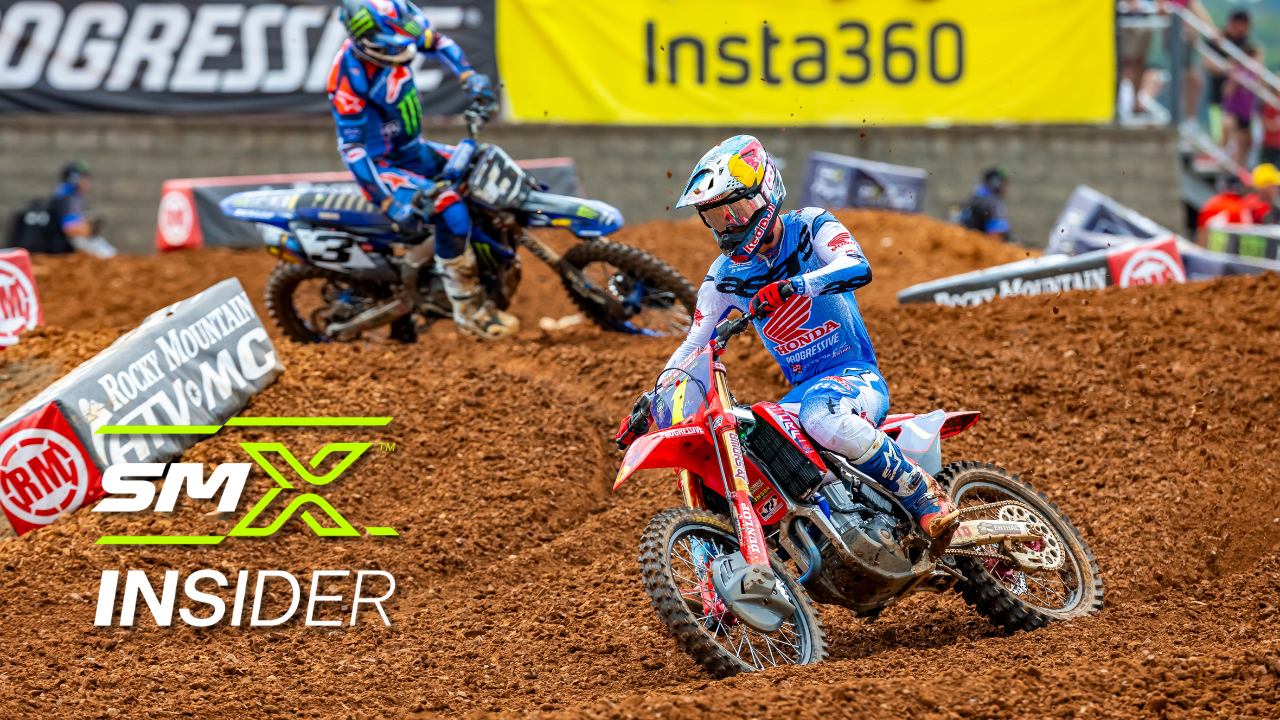 Jett Lawrence and Eli Tomac racing with SMX Insider logo