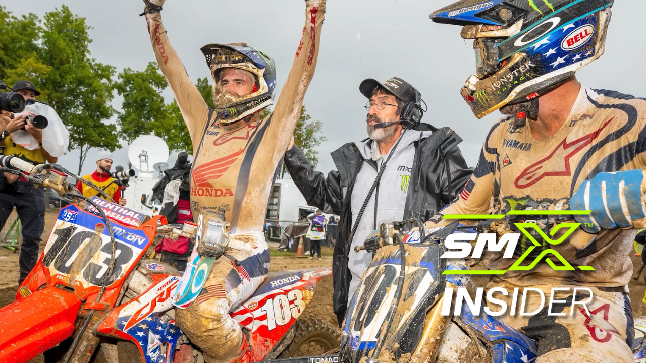 Photo of MX of Nation riders celebrating a victory with SMX Insider logo