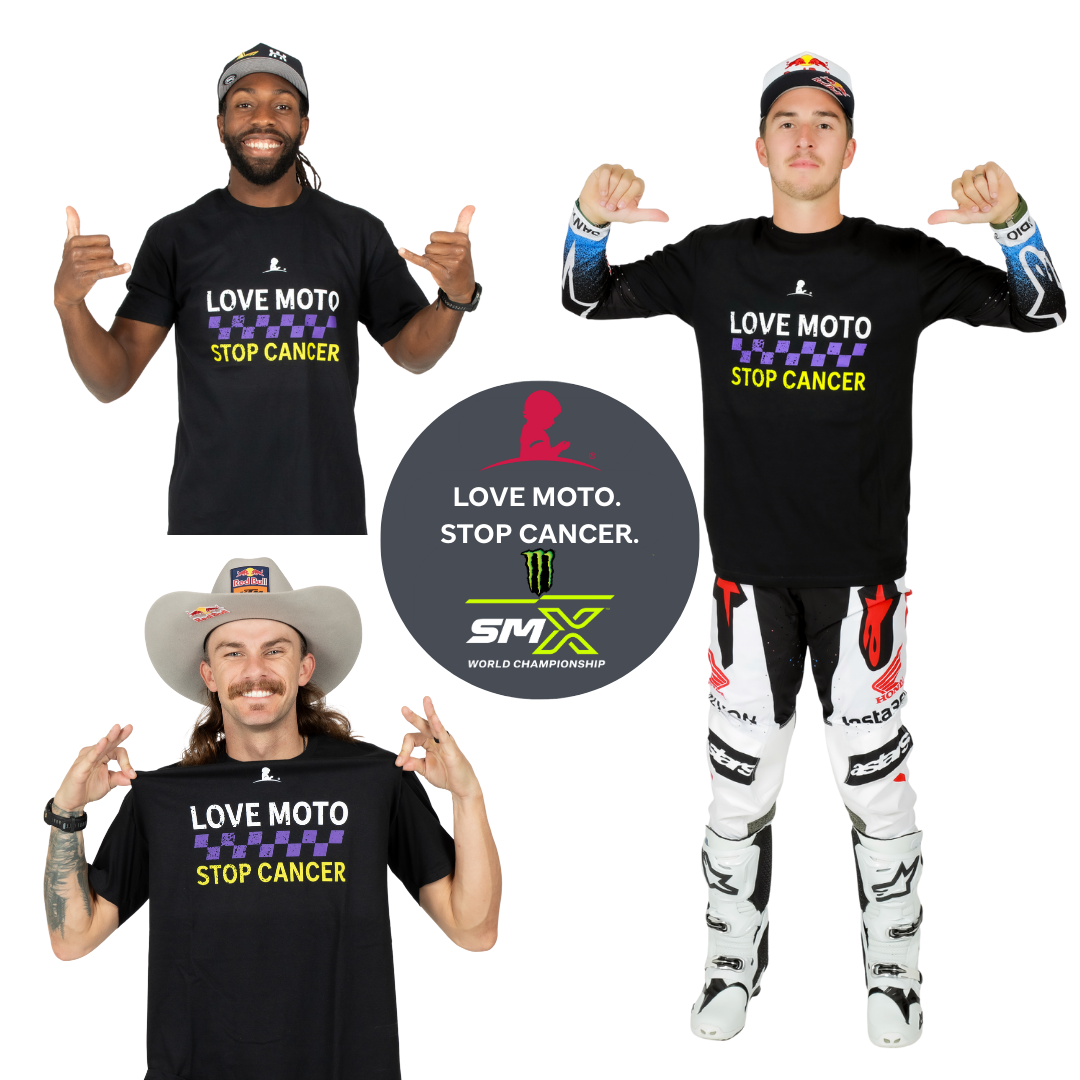 Hunter Lawrence, Malcolm Stewart, and Aaron Plessinger in Love Moto. Stop Cancer. shirts