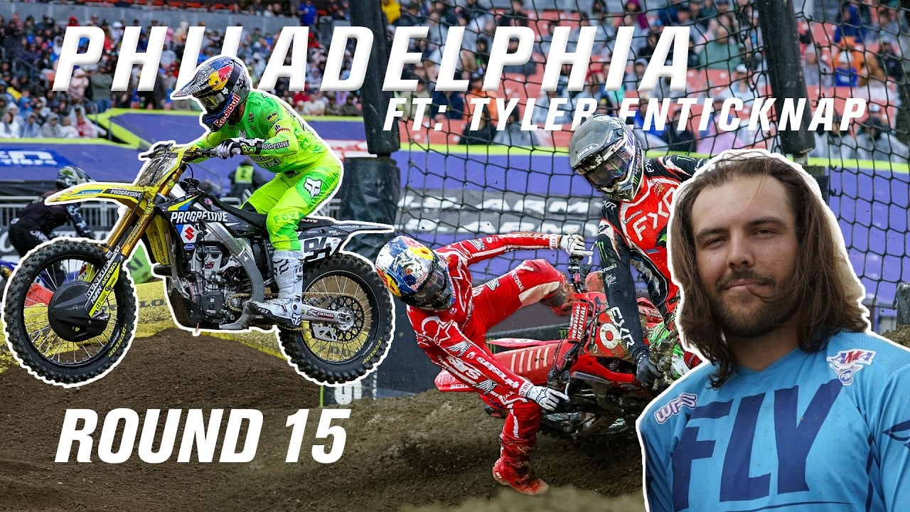 Graphic with images of Ken Roczen, Hunter Lawrence, and Tyler Enticknap with caption Round 15 - Philadelphia - Tyler Enticknap