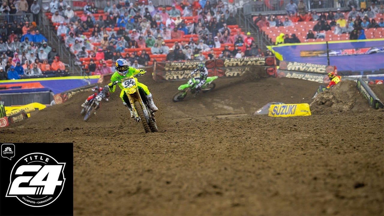 Screengrab of Ken Roczen leading the race with the Title 24 logo