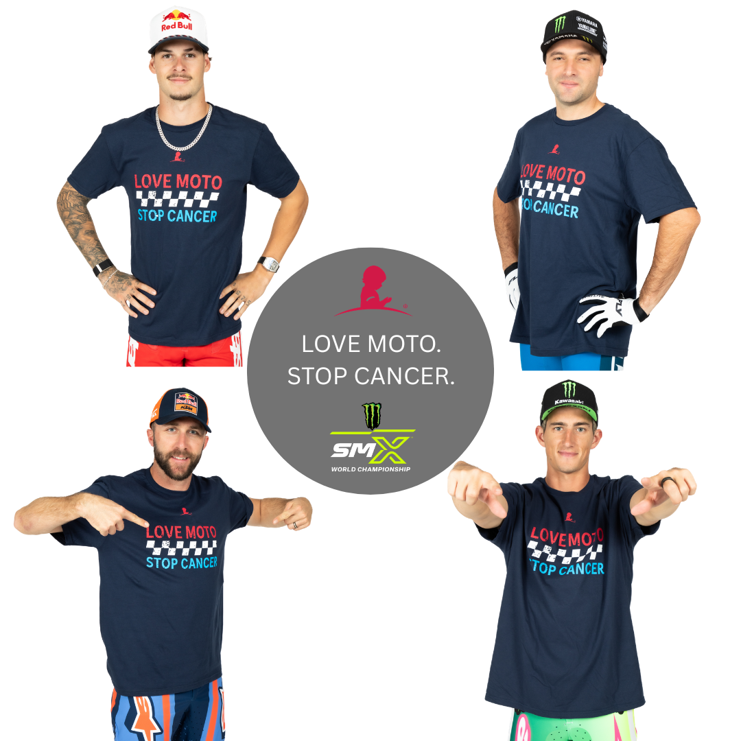 Various SMX riders wearing Love Moto Stop Cancer shirts