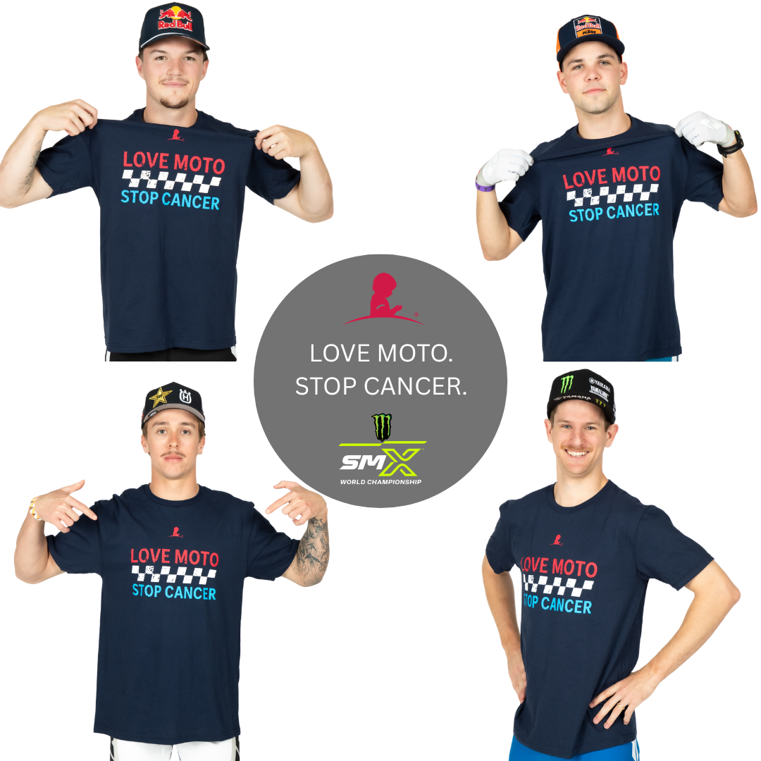 Various SMX riders wearing Love Moto Stop Cancer shirts