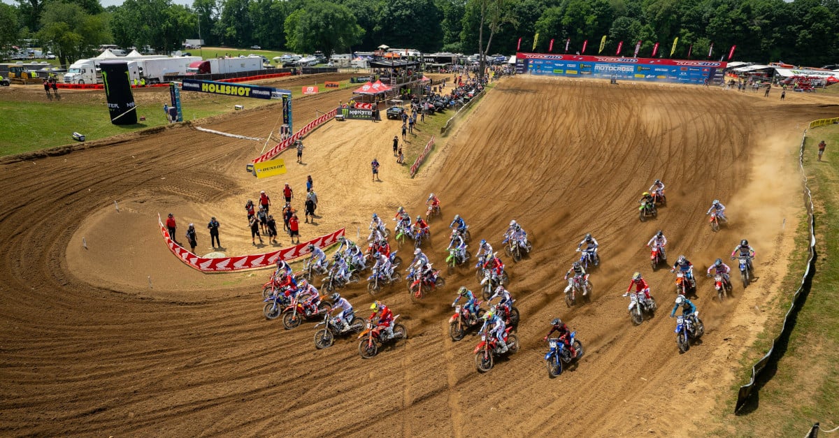 Aerial view of a Pro Motocross race start