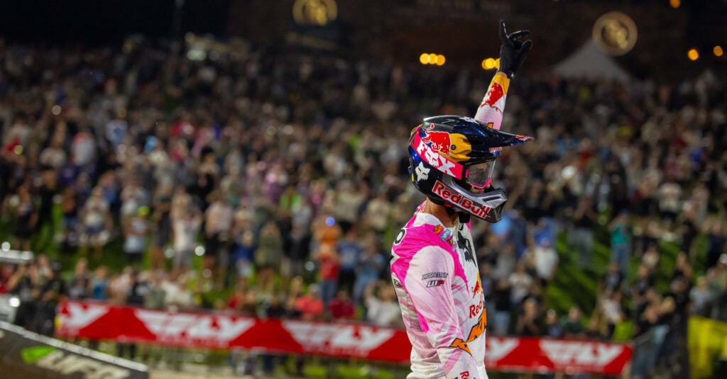 Jorge Prado after winning the 2026 Monster Energy SMX World Championship title at Thunder Ridge Nature Arena in Ridgedale, Missouri.