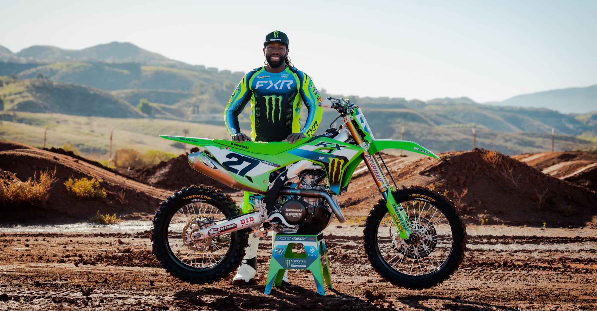 Malcolm Stewart poses with his Kawasaki motorcycle